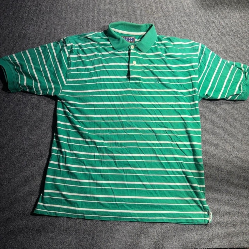 Review by Baxter Mens Green White Striped Cotton Polo Shirt Size M Anchor Logo
